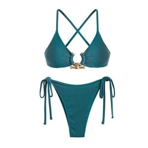 BRAND NEW 💚 Bikini String Set Triangle Top High Leg Bottom Blue Green Teal Gold